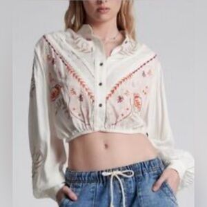 #939 NWT Free People One Teaspoon Gypsy Wanderer Embroidered Crop Top Small Boho